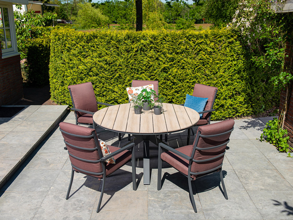 Outdoor Feelings Edson Carbon black light teak Ø 148 cm tuintafel
