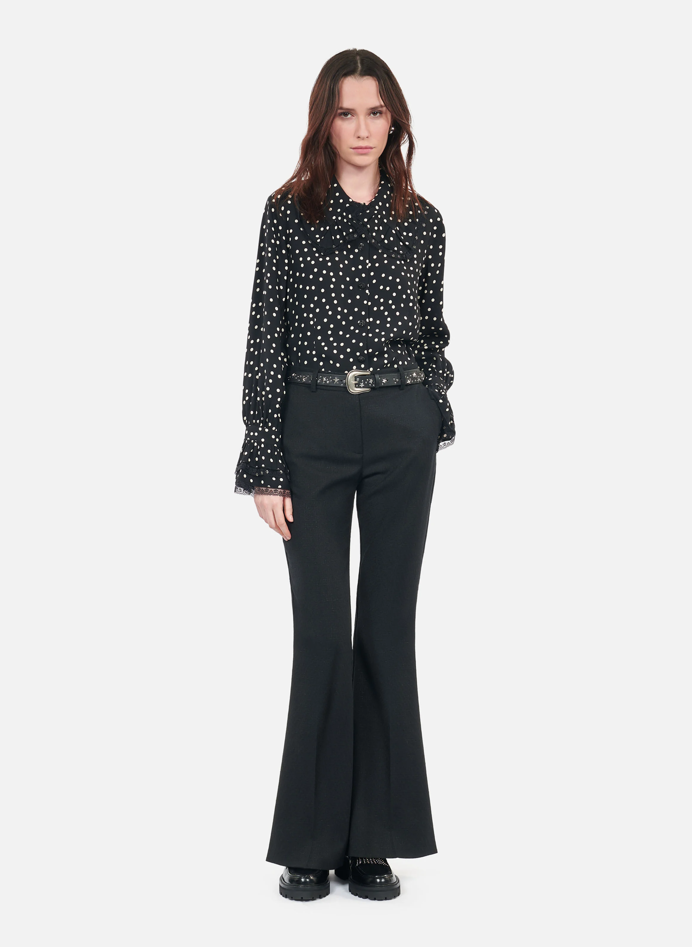 Chemise ajustée à pois| Noir