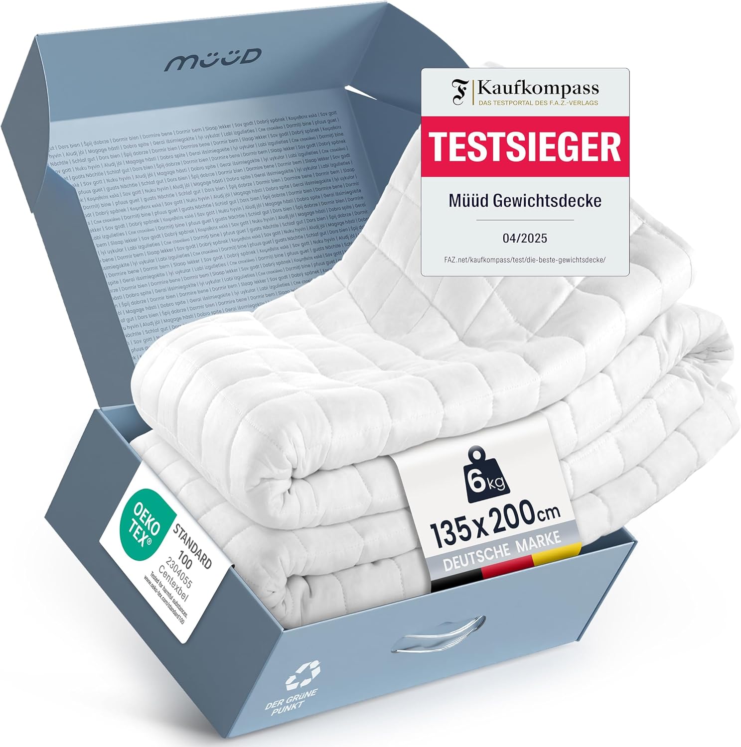 Gewichtsdecke 135x200 cm 6kg Therapiedecke aus 100% Baumwolle, schwere Decke zum schlafen, wirkt Stressreduzierend & therapeutisch, Weighted Blanket
