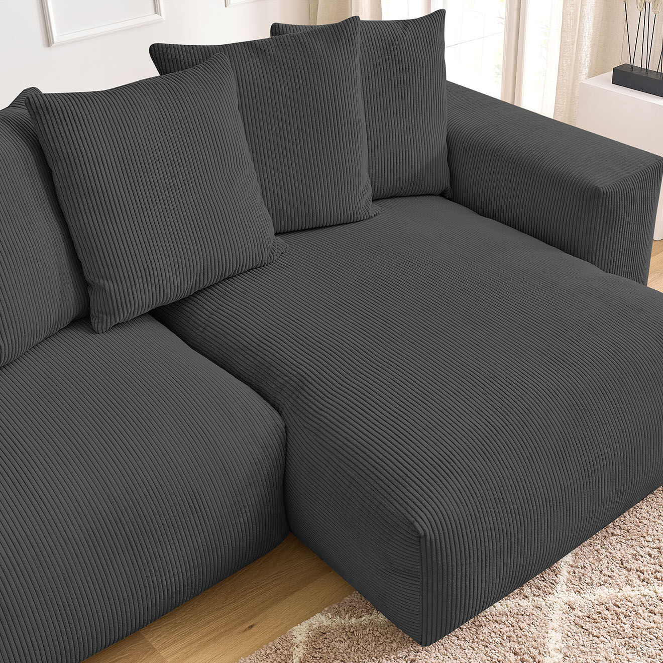 Bobochic Canapé d'angle réversible ultra moelleux voltaire velours côtelé gris foncé - 310x174x75 cm