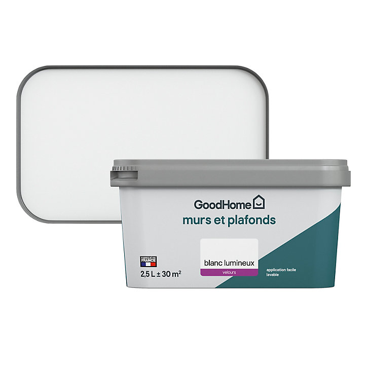 Peinture murs et plafonds GoodHome blanc lumineux velours 2,5L