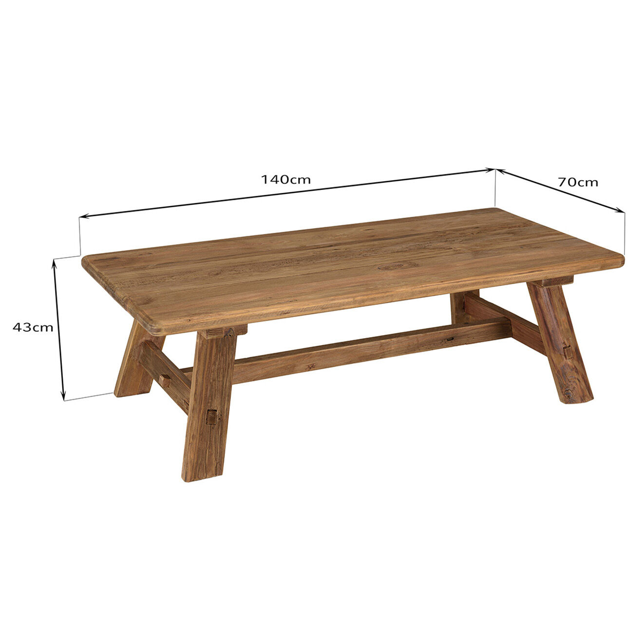 Macabane Table basse rectangulaire bois Pin recyclé Andrian marron - 140x70 cm