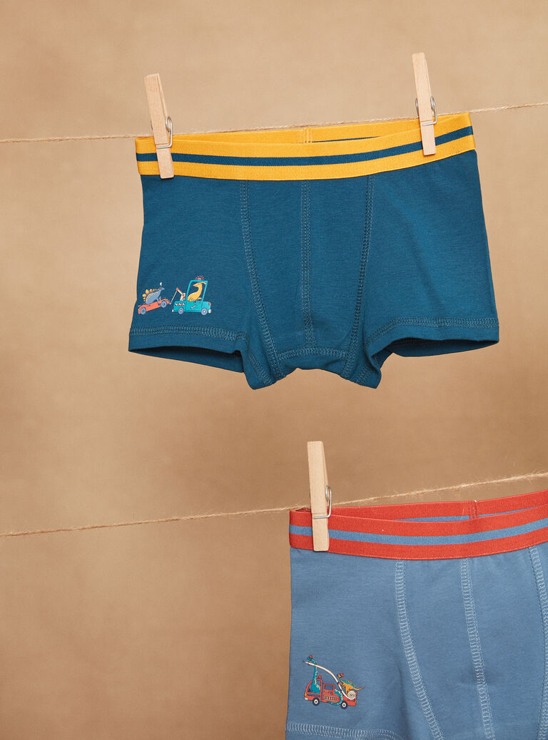 5 boxers bleu, jaune et rouge à imprimé et motif dinoaures