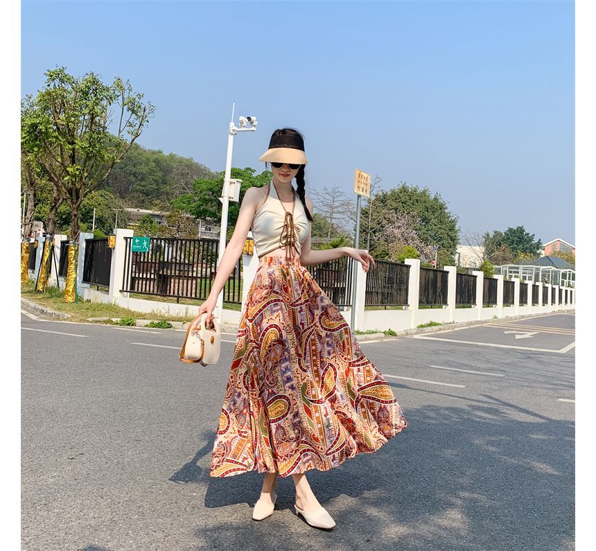 Juuri - Maxi A-lijn rok met elastische taille en paisleyprint