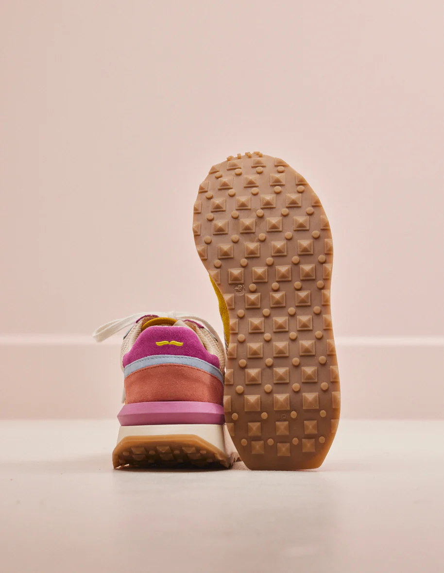 Baskets basses Yaelle - Suède et mesh rose jaune fuchsia