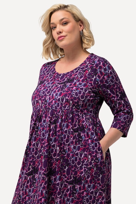 Jerseykleid, bedruckt, A-Linie, Rundhals, 3/4-Arm, Taschen