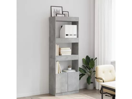 Buffet haut 63x33x180 cm gris béton bois d'ingénierie