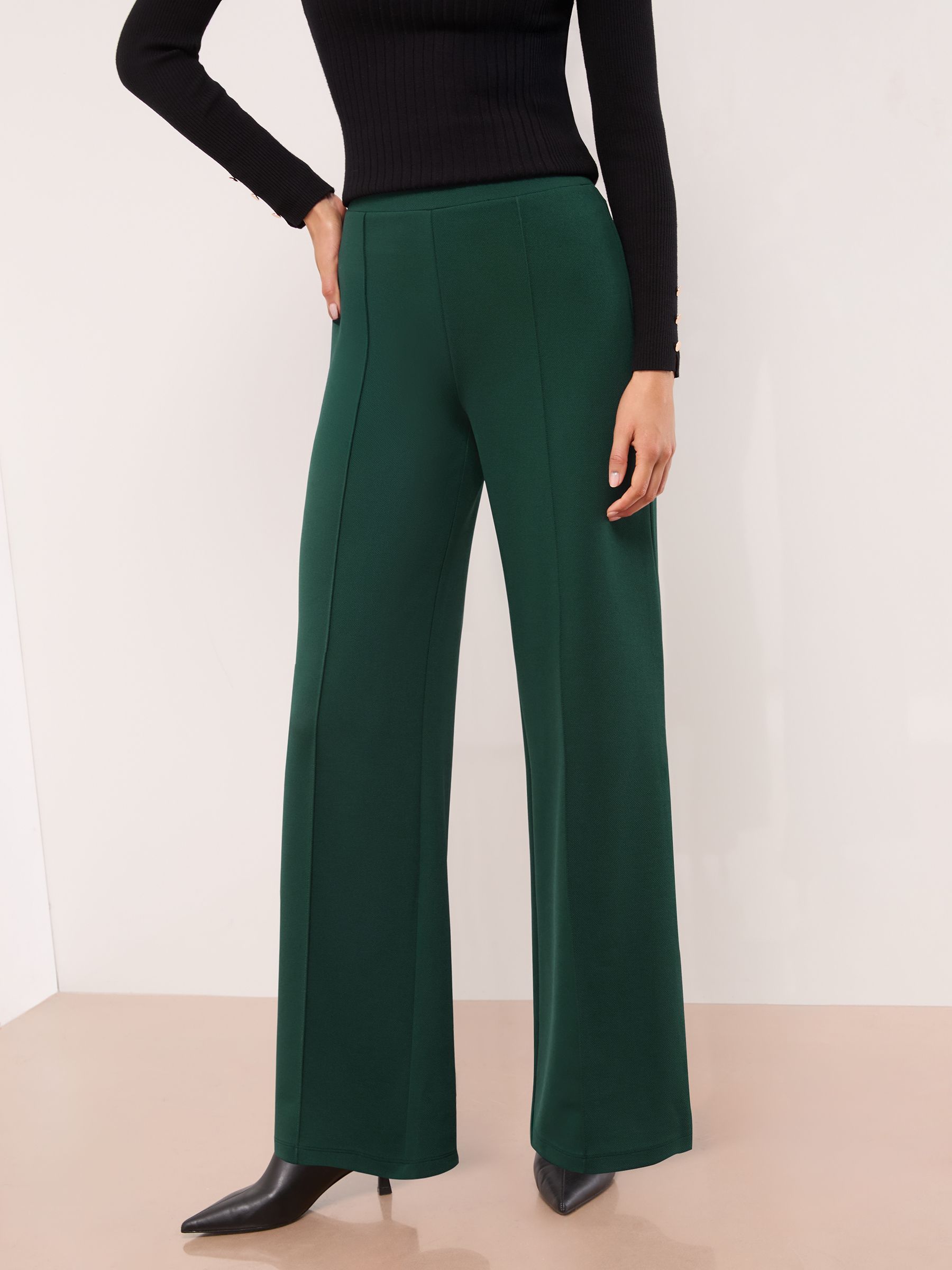 Groen - Lipsy - Broek met wijde pijpen en hoge taille