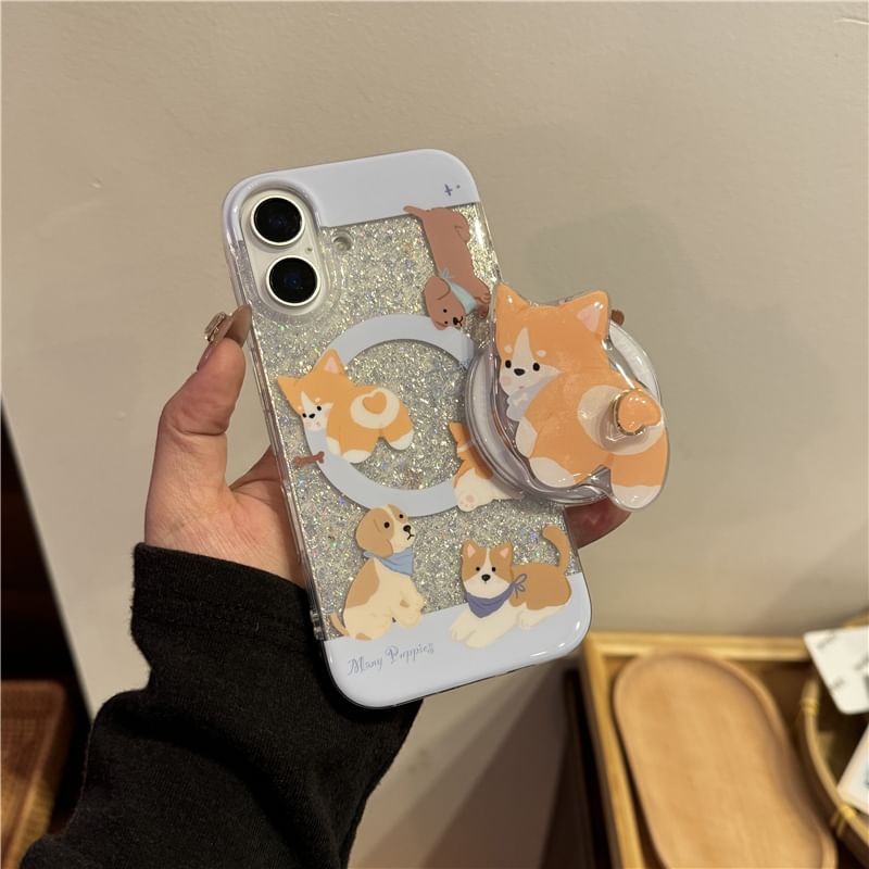 Edgin - Glitter telefoonhoesje met hond - iPhone 16 Pro Max / 16 Pro / 16 Plus / 16 / 15 Pro Max / 15 Pro / 15 Plus / 15 / 14 Pro Max / 14 Pro / 14 Plus / 14 / 13 Pro Max / 13 Pro / 13 / 13 Mini