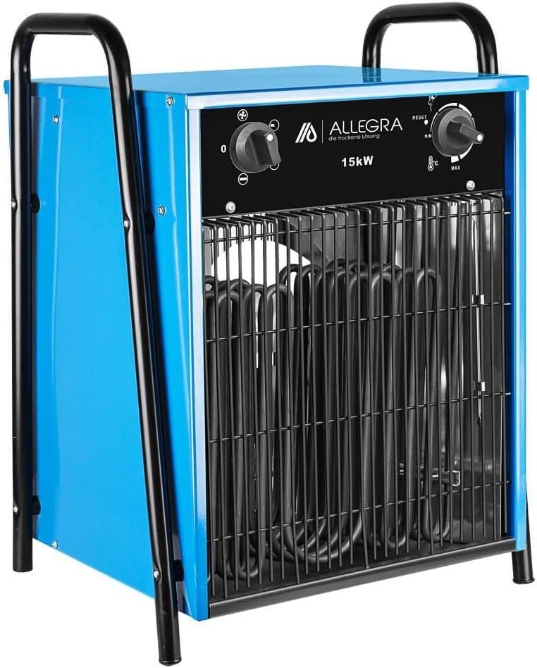 ALLEGRA Heizlüfter 15 kW 400 V Starkstrom | Elektroheizer Bauheizer Heizgebläse für Baustelle, Industrie & Werkstatt | Profi Heizgerät mit Thermostat & Überhitzungsschutz