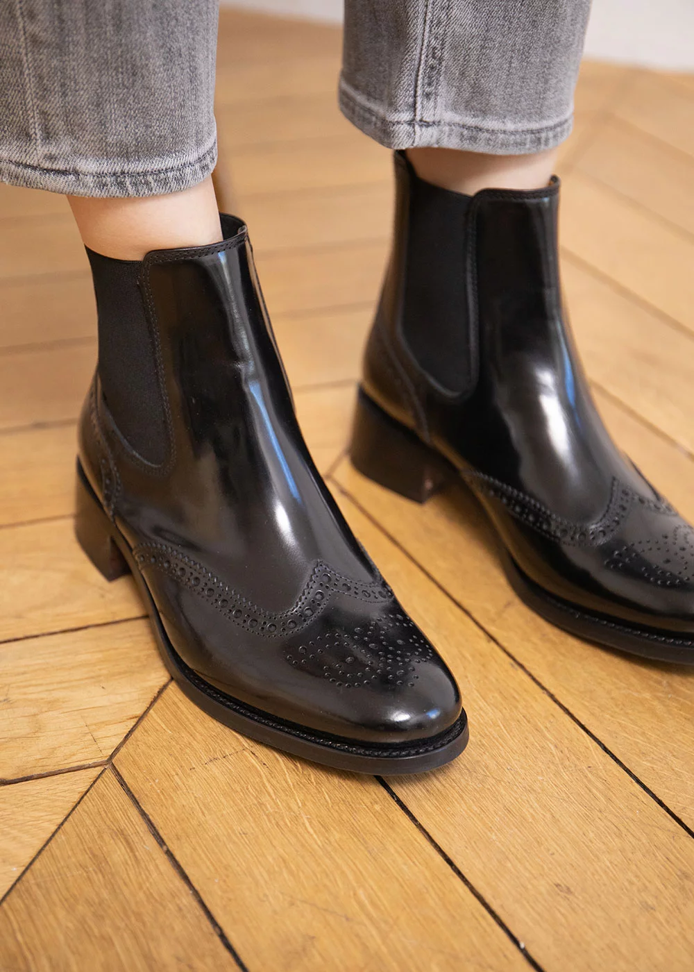 H WING TIP CHELSEA SPAZZOLATO NOIR