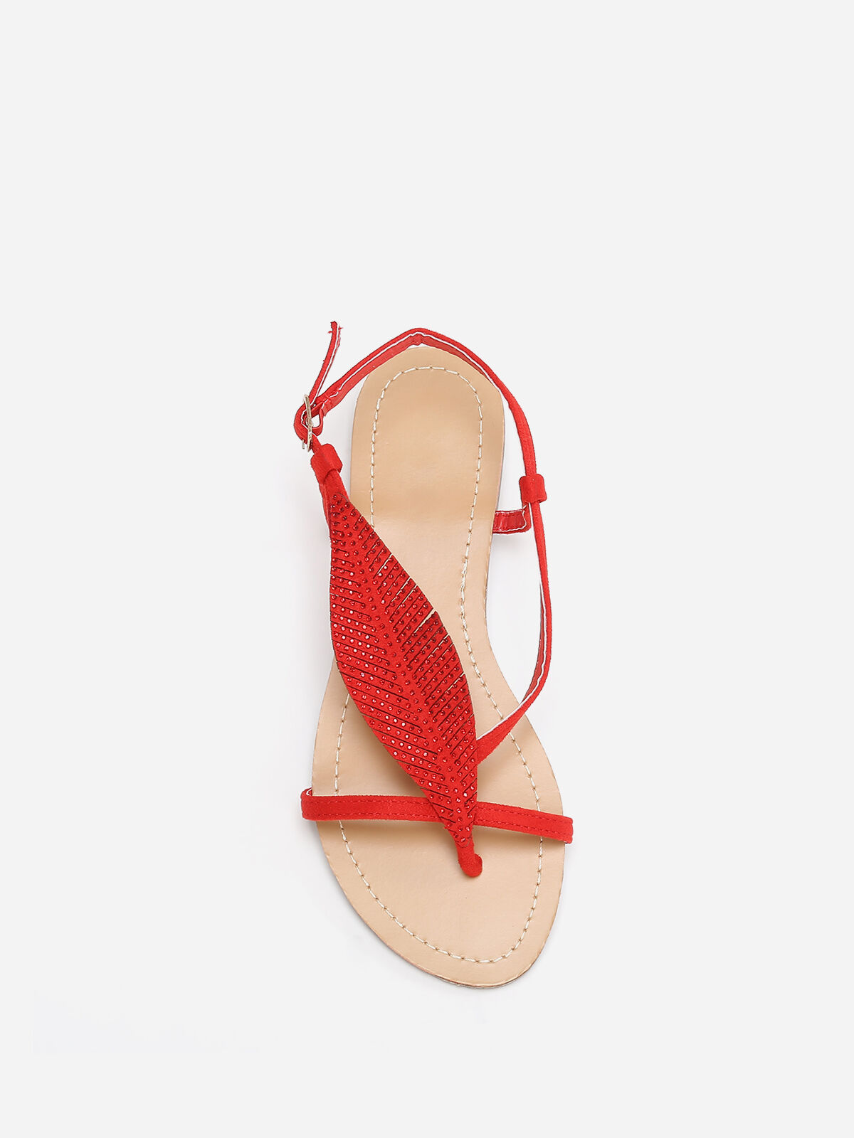 Nu-pieds à feuille en strass grandes tailles- Rouge