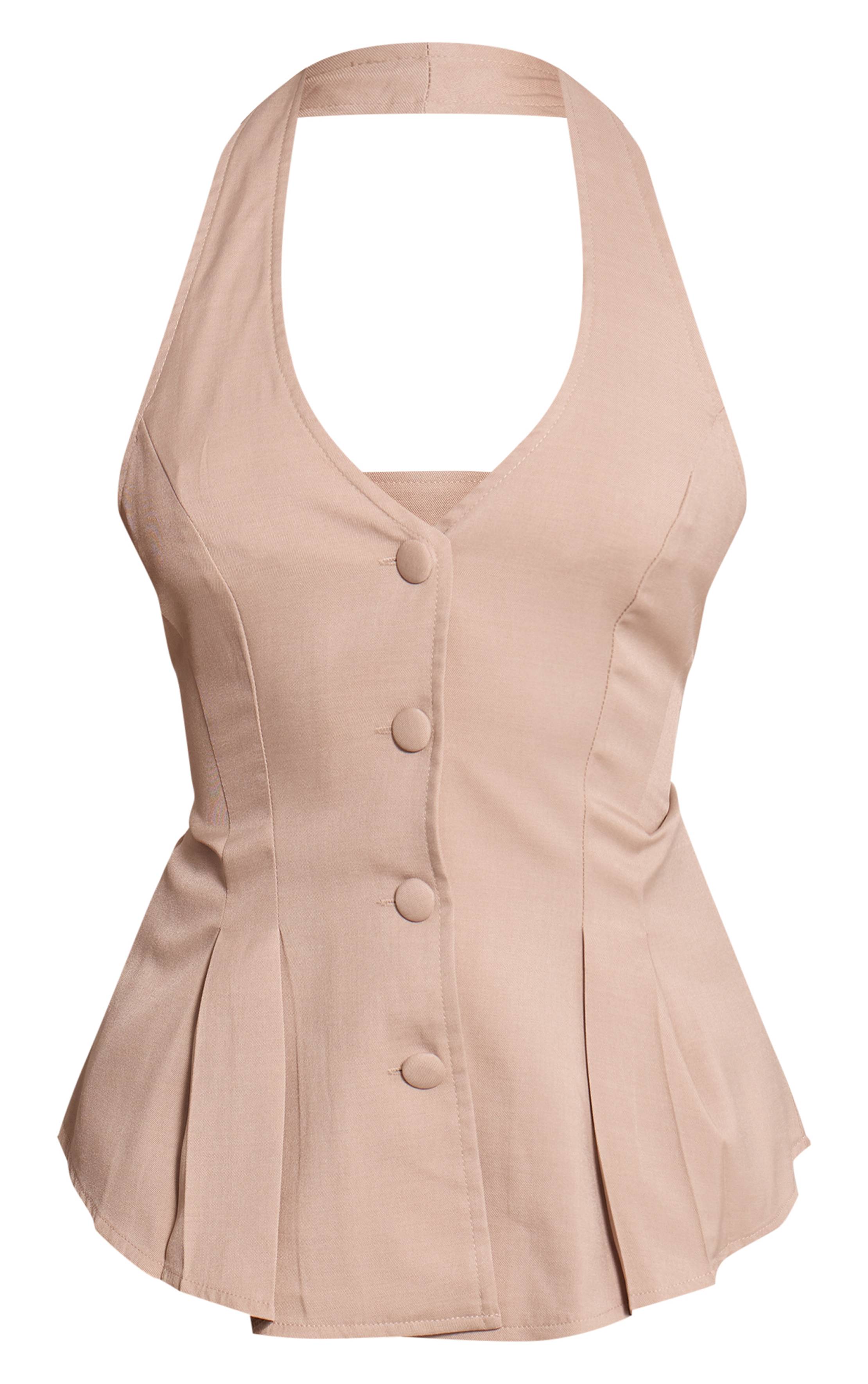 Crème Gilet Dos-nu Tissé À Col Licou Avec Boutonnage