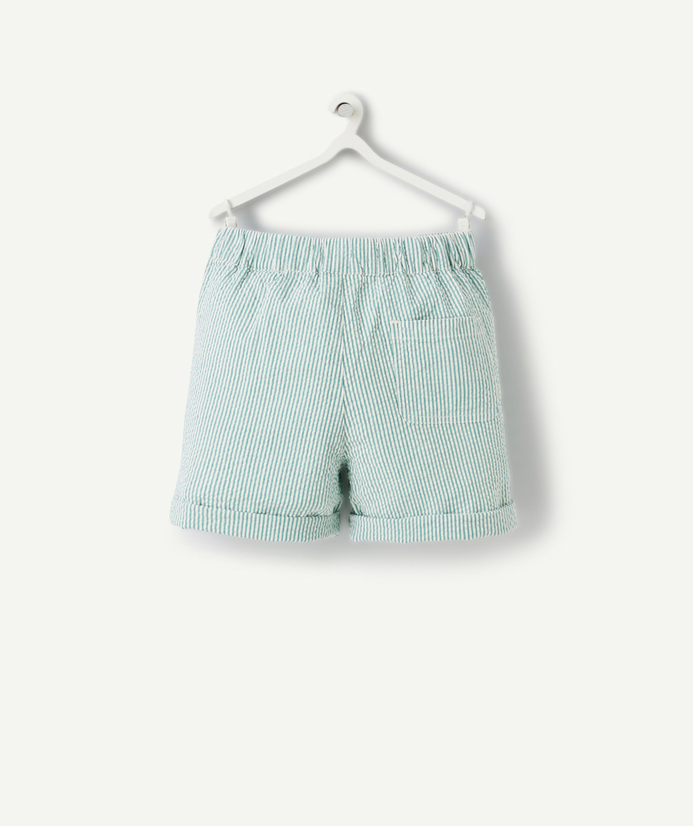 BERMUDA DROIT BÉBÉ GARÇON EN COTON RAYÉ VERT ET BLANC