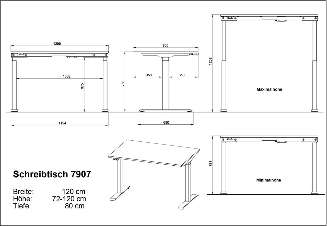 E-Serie E-Schreibtisch 120x80 E-SYSTEM