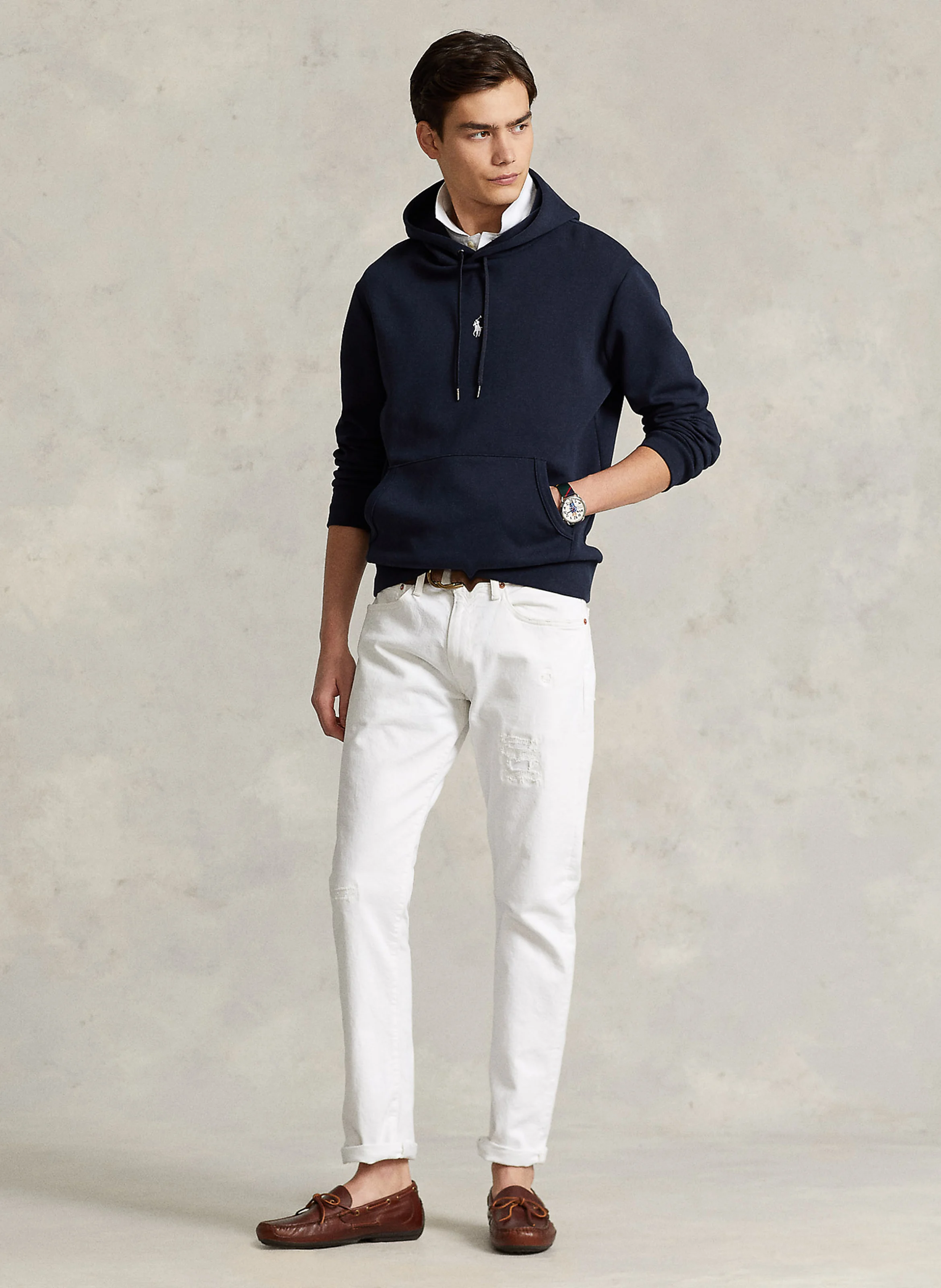 Sweat à capuche regular-fit brodé en coton mélangé | Bleu