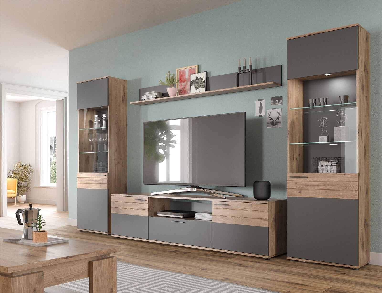 Wandboard Mason Grau/Braun 180x21x20 cm