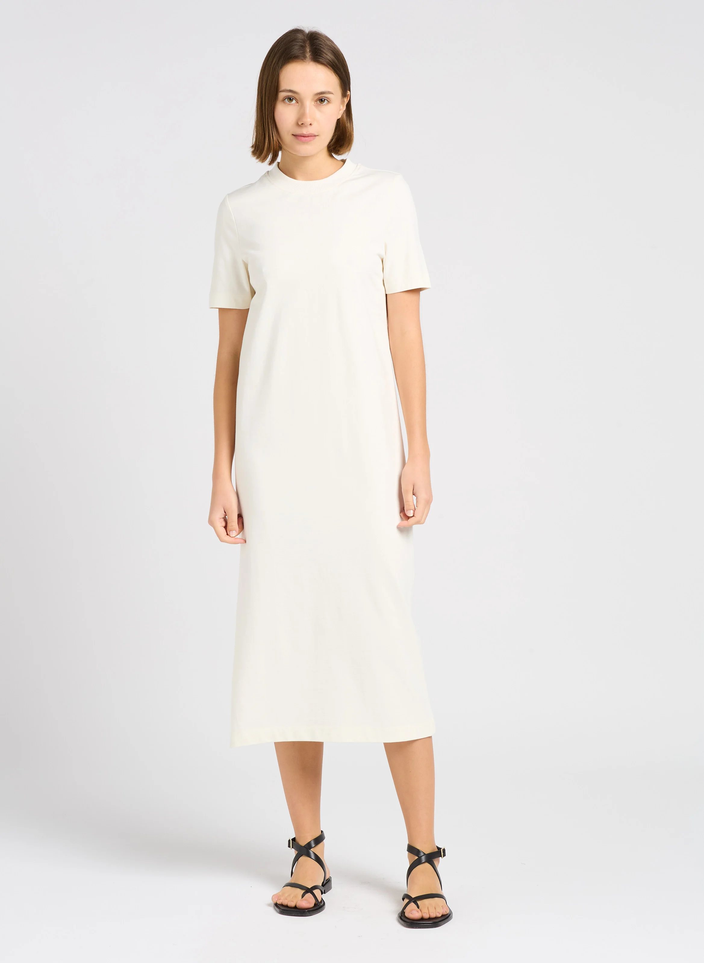 AXEL - Robe longue col rond en coton| Beige