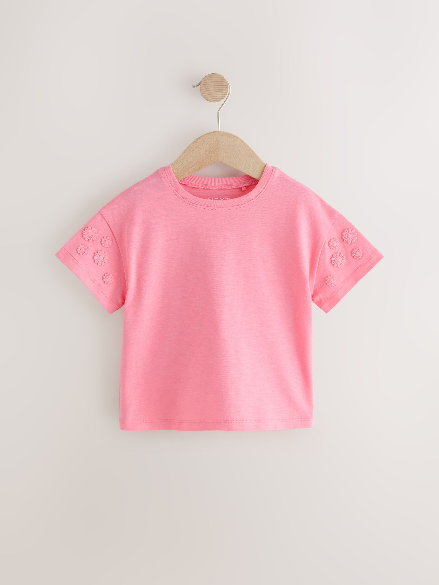 Roze - 100% katoenen T-shirt met korte mouwen en madeliefjesprint (3mnd -7jr)