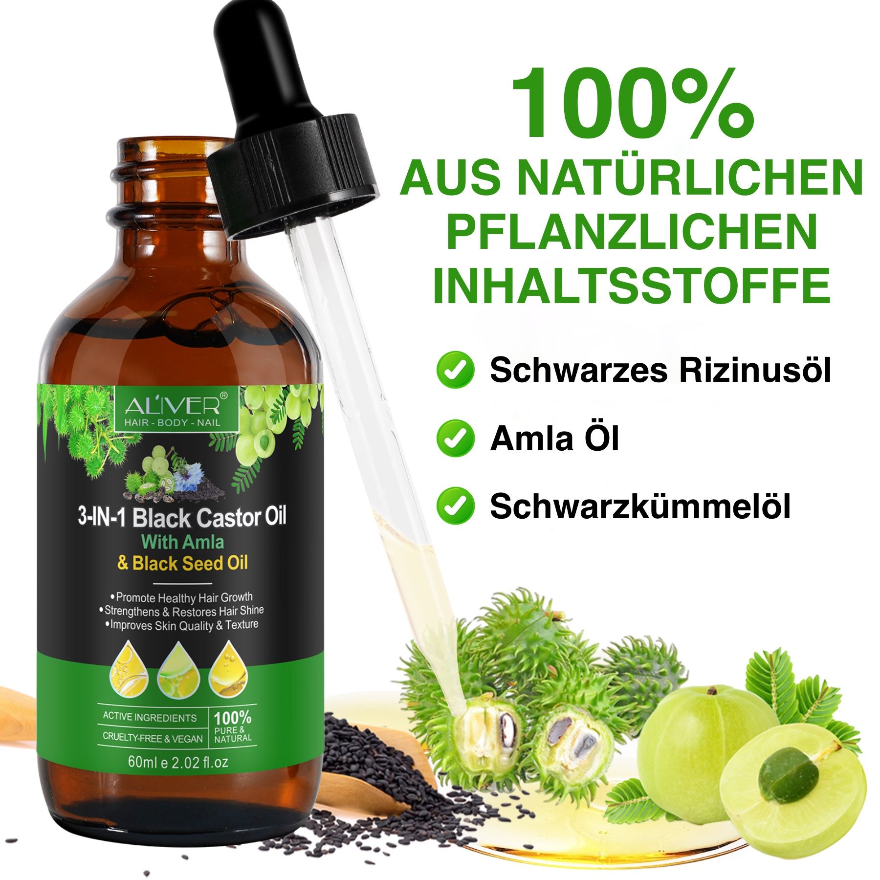 ALIVER 3-in-1 Rizinus Amla Schwarzkümmel Haaröl