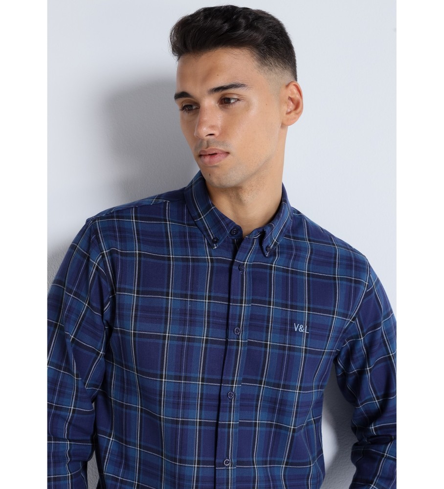 Camisa de flanela xadrez azul Victorio & Lucchino, V&L