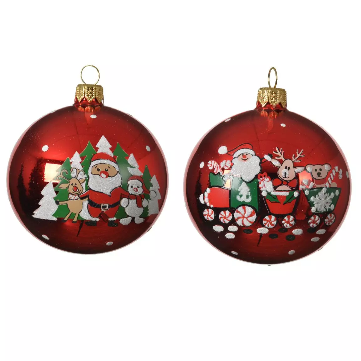 Lot de 6 boules de Noël en verre (D80 mm) Santa Rouge