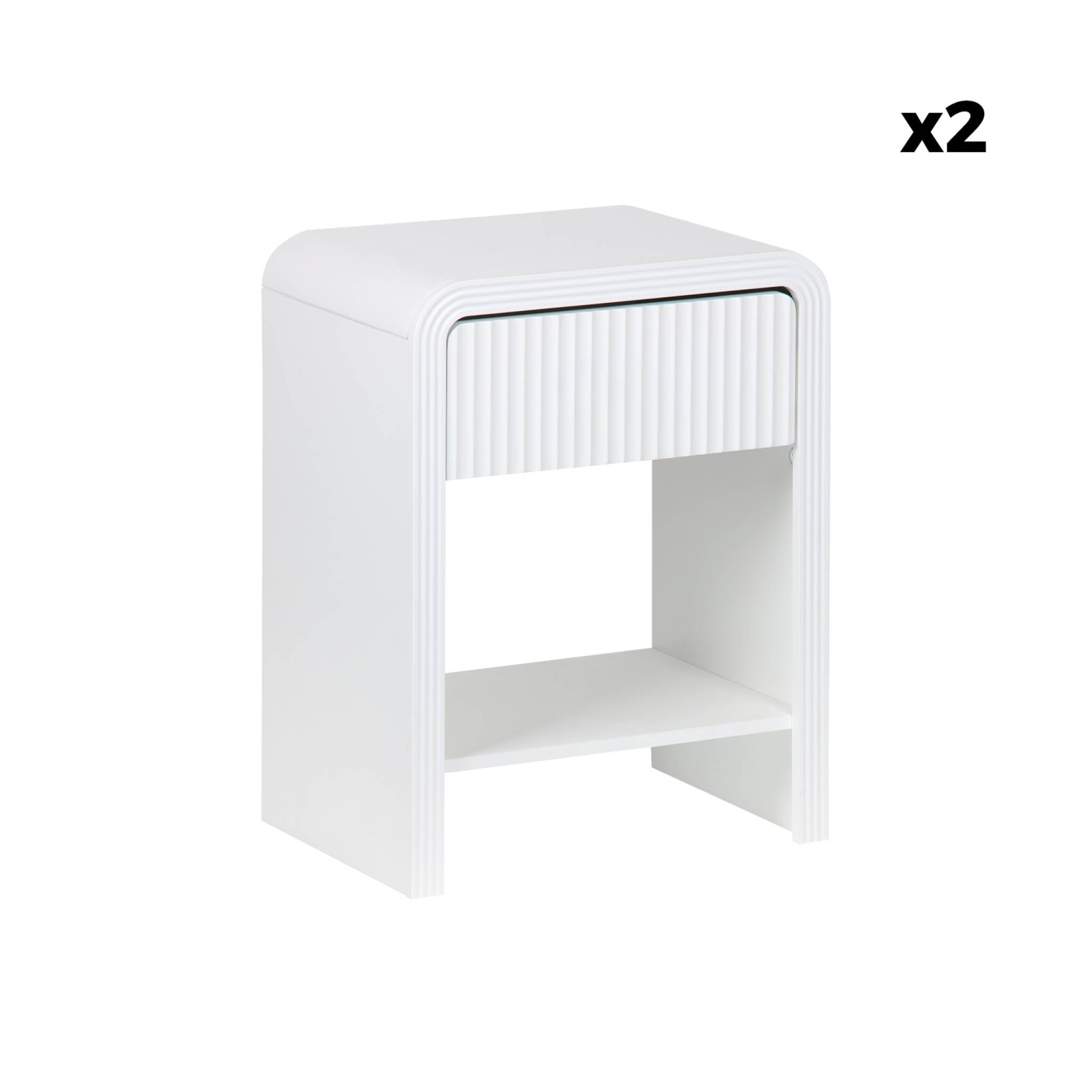 sweeek - Nachtkastje met gegroefd houteffect, 1 lade, 1 plank (set van