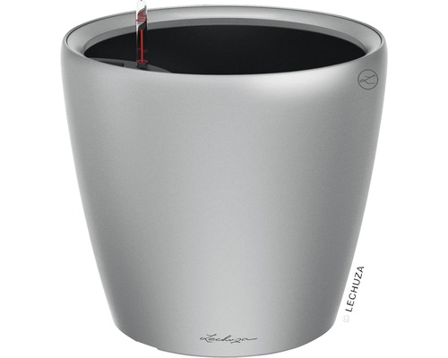 Lechuza Classico LS bloempot Ø 21 x H 20 cm zilver incl. zelfbewateringssysteem, plantenbak, substraat, waterniveau-indicator