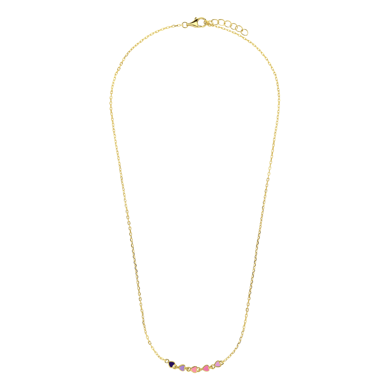 Zilveren goldplated ketting gekleurde emaille hartjes