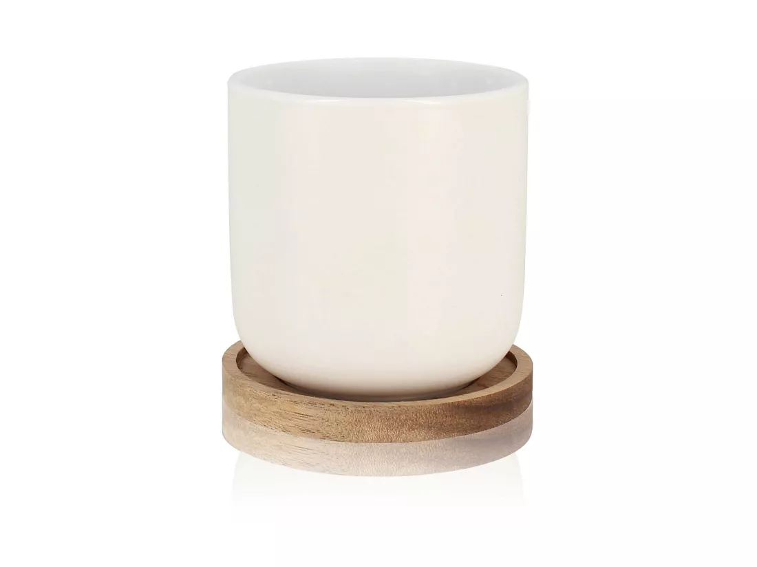 Ogo Living - Set 2 Tasses Enzo En Porcelaine Avec Support Acacia 25 Cl