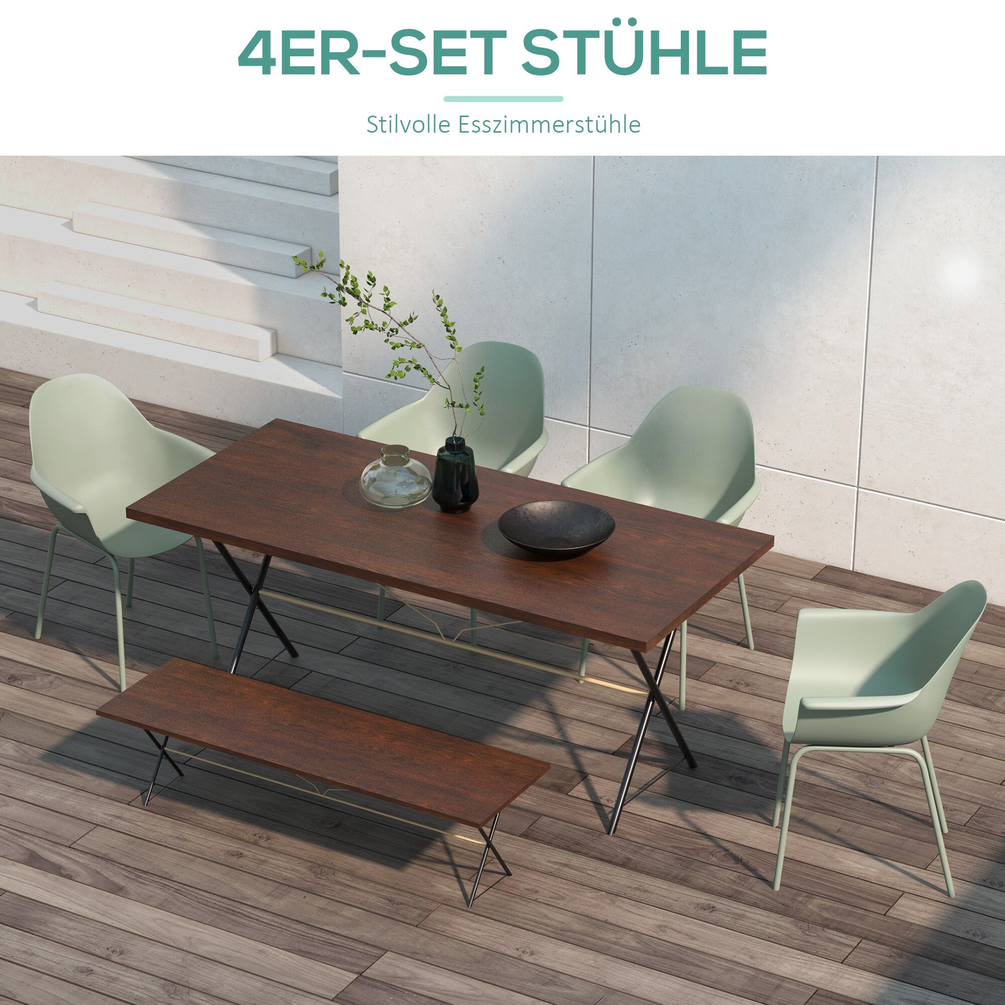 Outsunny Gartenstühle stapelbar im 4er-Set grün 59L x 55B x 84H cm