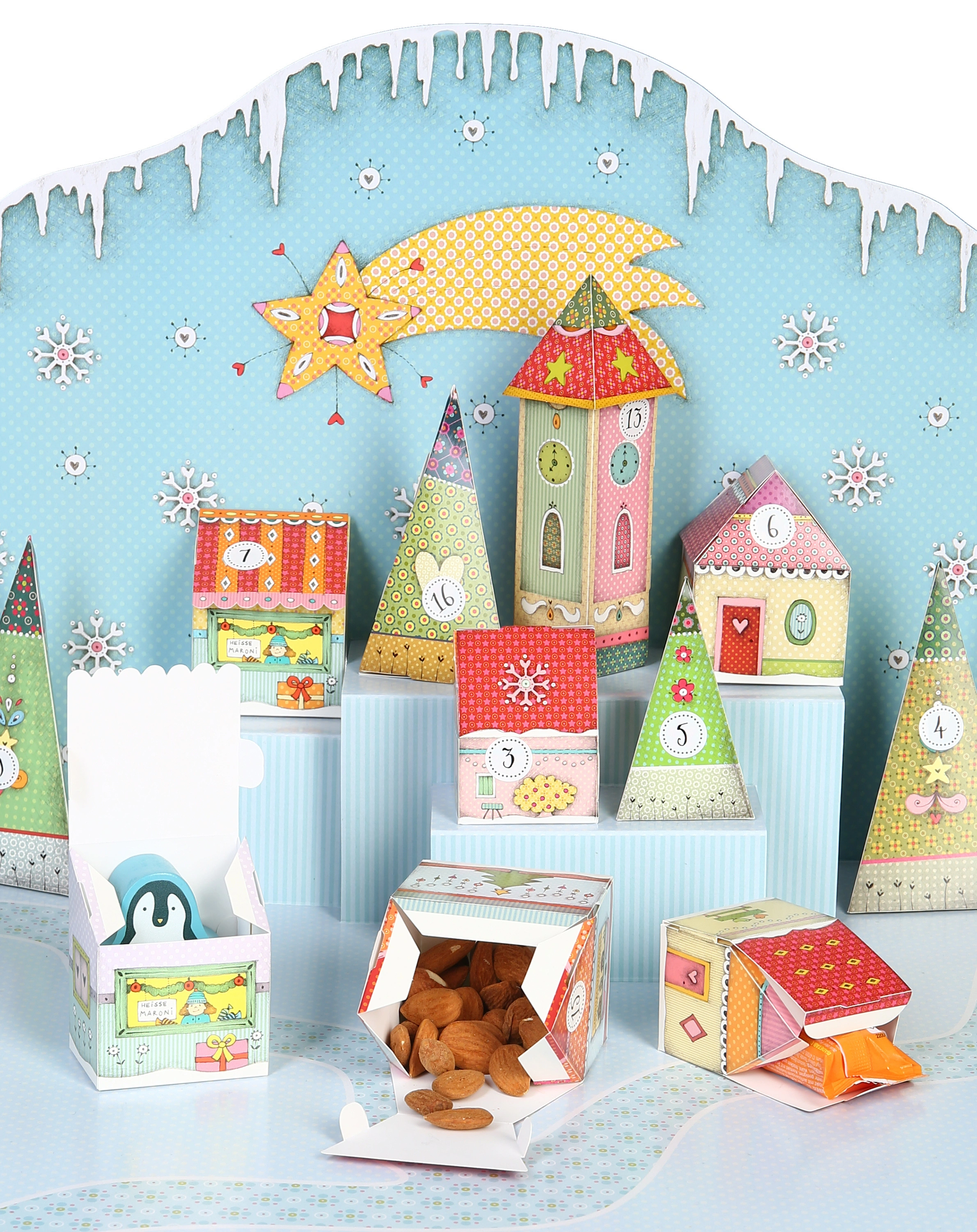 Bastel-Adventskalender DIY DORF befüllbar in bunt