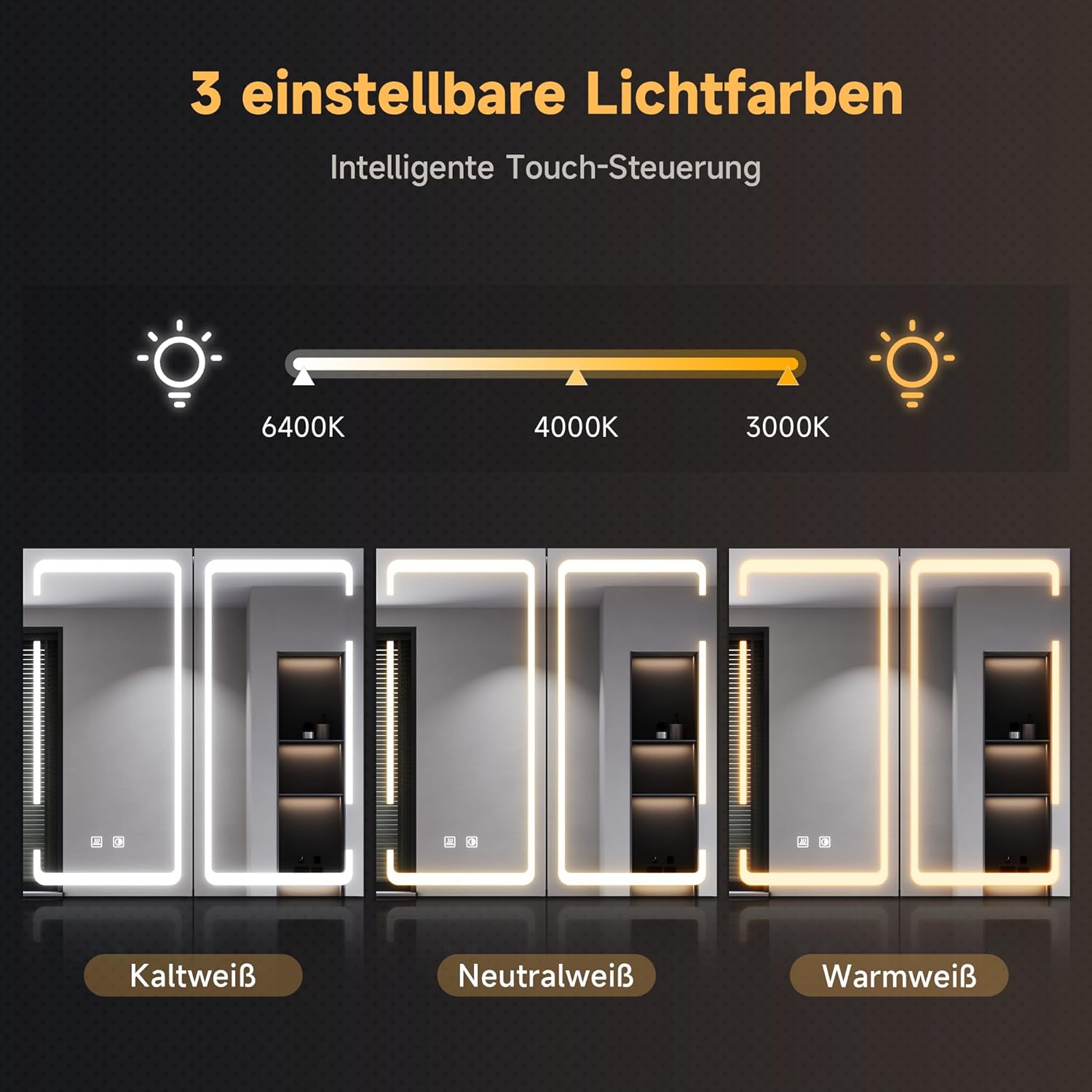SONNI LED Spiegelschrank 3 Lichtfarbe Einstellbarn, Spiegelschrank Bad mit Beleuchtung und Beschlagfrei LED Badezimmerschrank mit Kabelloses Scharnier Design Medizinschrank 59 x 60 cm