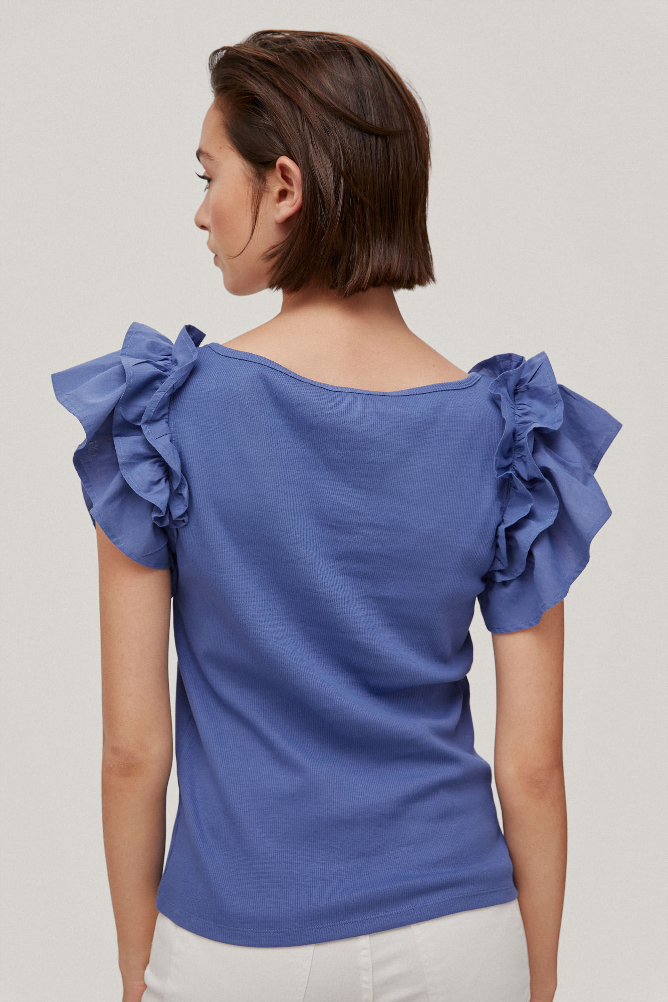 Camiseta com suspensórios franzidos - Azul