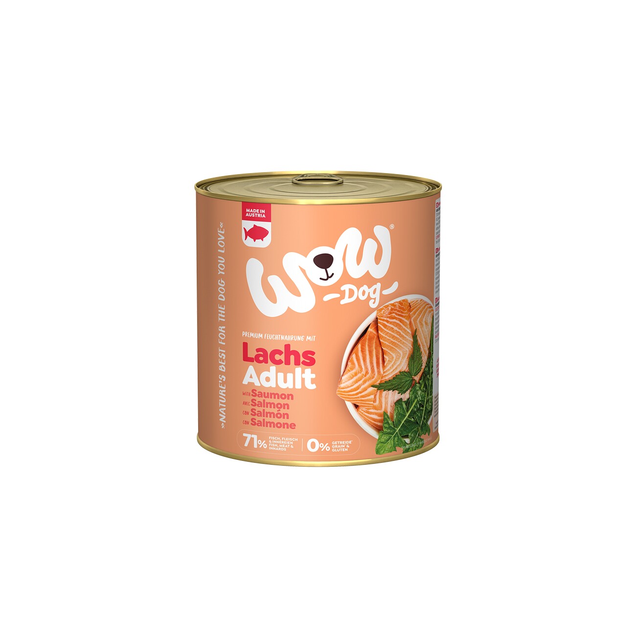 WOW Nassfutter Hund, Adult 6x800 g Lachs mit Löwenzahn