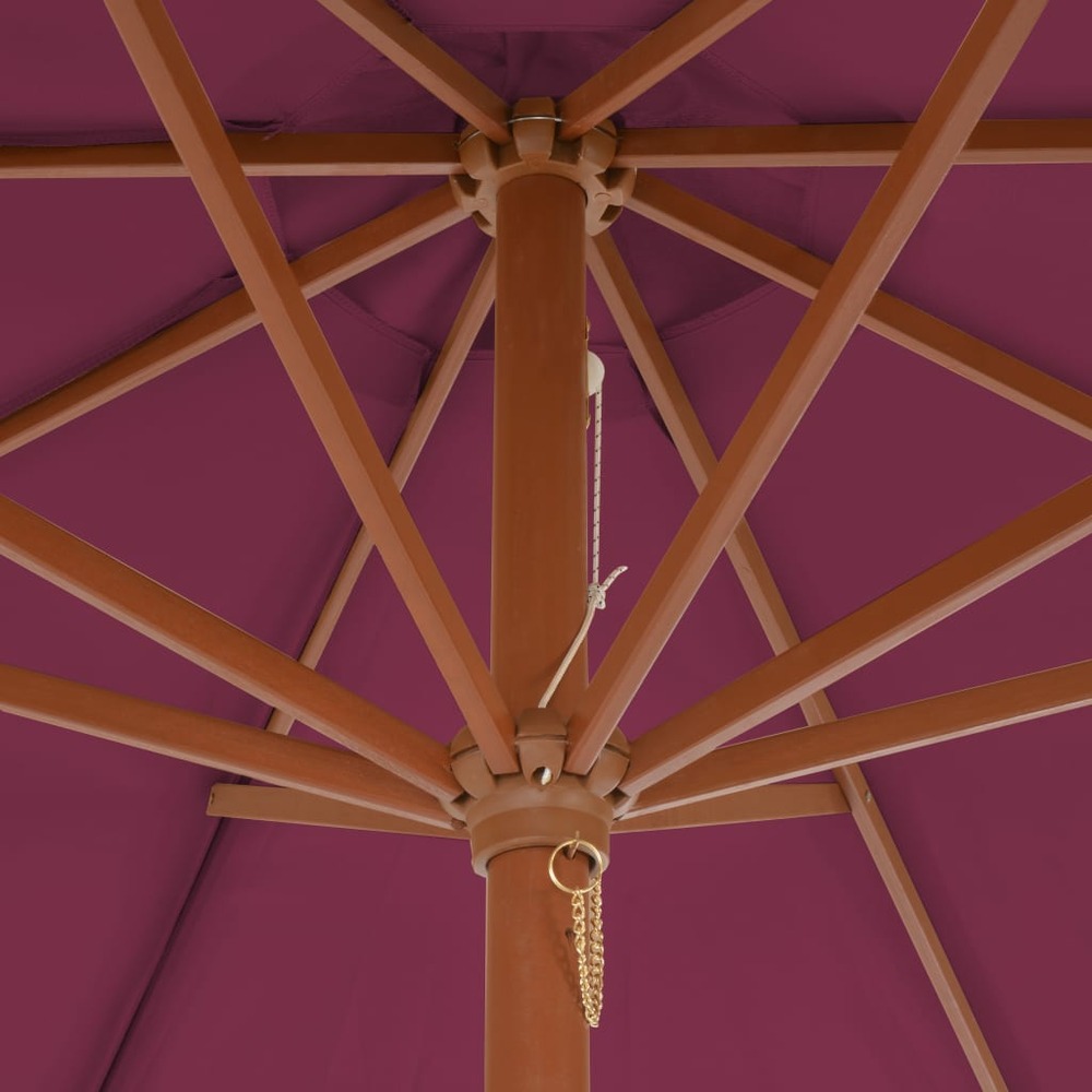 Parasol avec mât en bois 300 cm rouge bordeaux