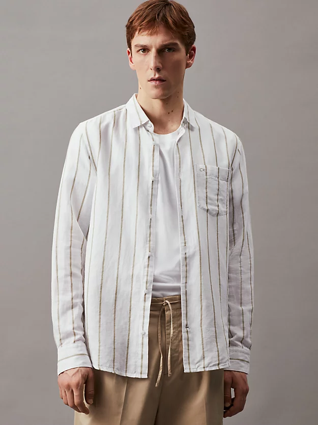 Camisa listrada de algodão e linho