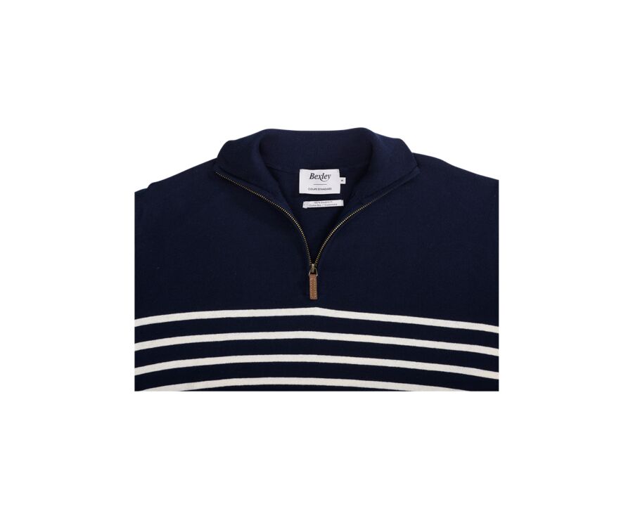 Pull col zippé marin Marine et Ecru - VLADIAC