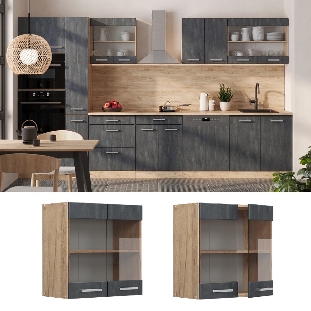 Vicco Hängeglasschrank R-Line Schwarz Beton Eiche 60 cm