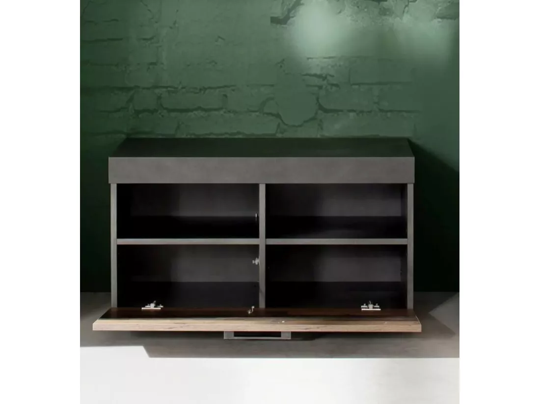 Ensemble meuble d'entrée 2 pièces mélaminé chêne foncé et gris Orcel