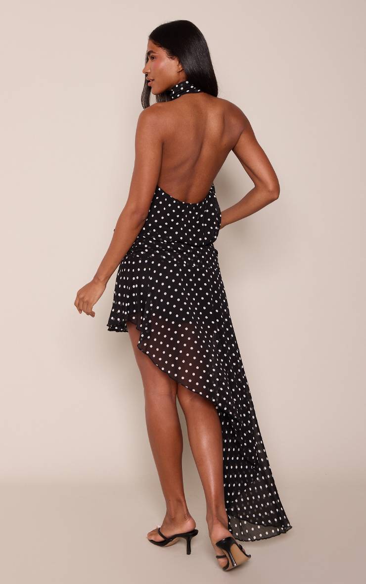 Noir Jupe Longue Asymétrique En Mousseline À Pois Ensemble Coordonné