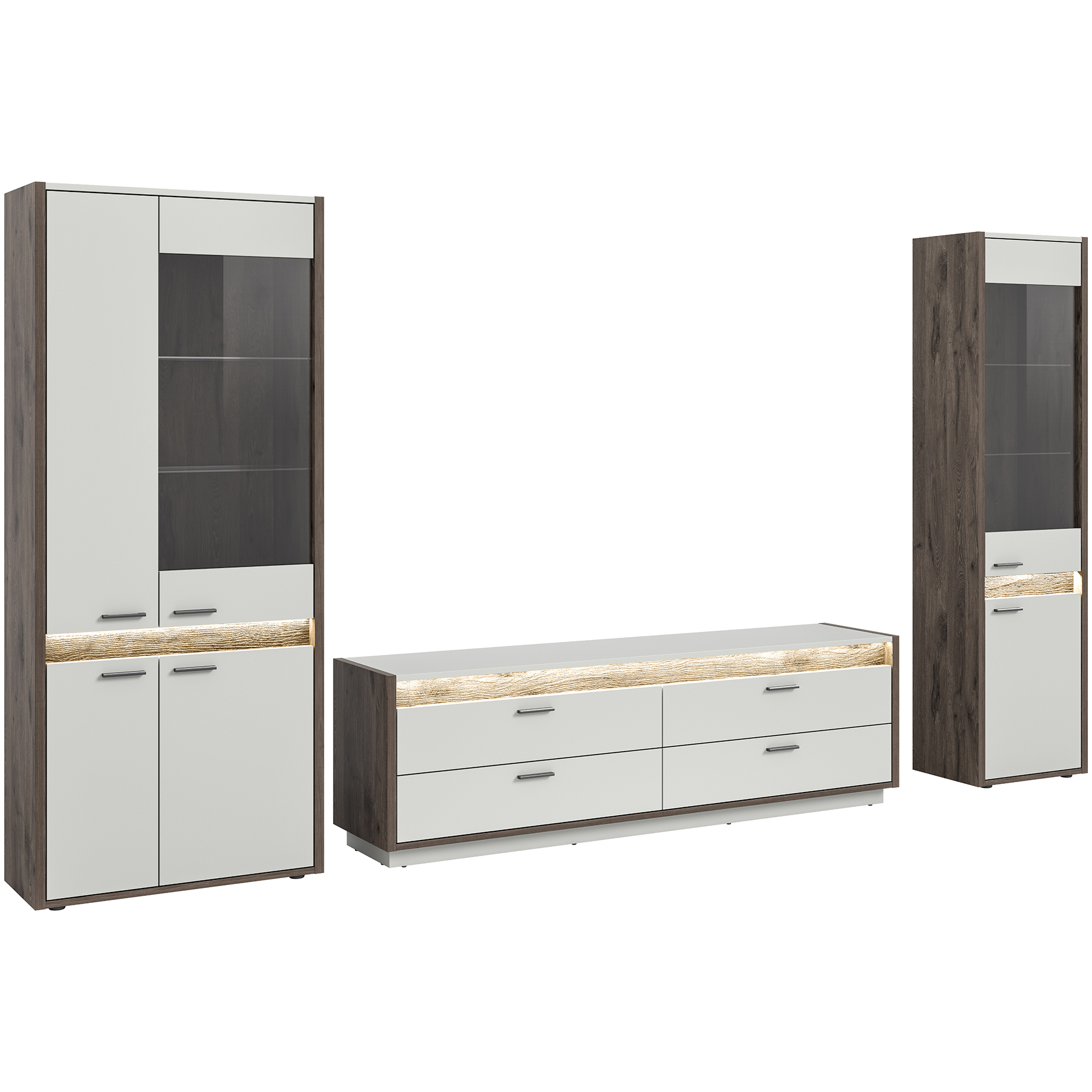 3-teiliges Wohnwand-Set FALCONA - hellgrau - Nox Oak - 350 cm