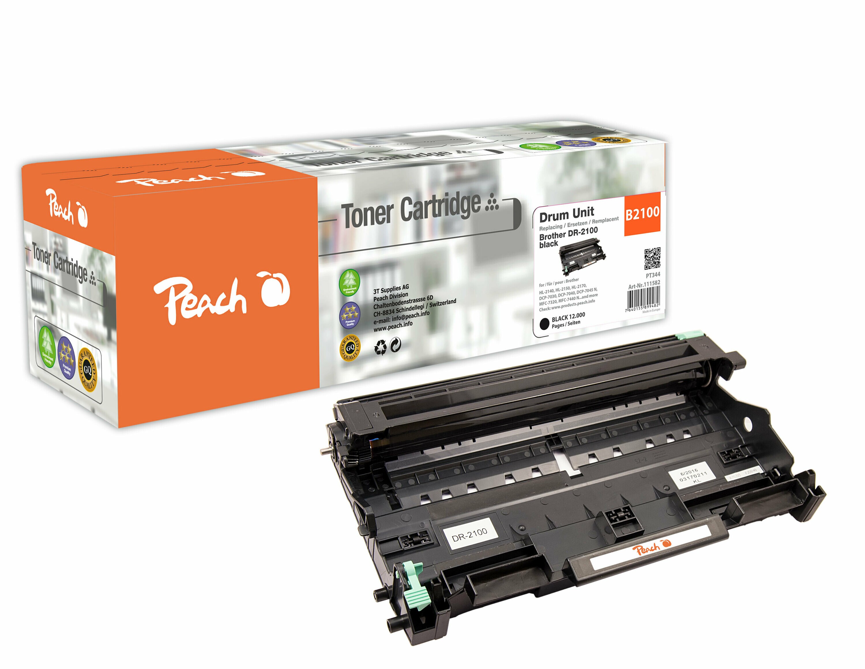 Peach B2100Trommeleinheit ersetzt Brother DR-2100 für z.B. Brother DCP -7030, Brother DCP -7040, Brother DCP -7045 N, Brother HL -2140 (wiederaufbereitet)