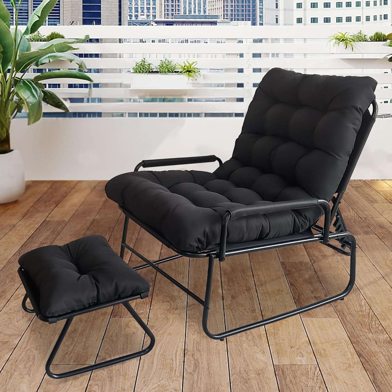 Lounge Sessel Outdoor,Relaxsessel Garten,Gartensessel Mit Liegefunktion, Mit Fußhocker Outdoor Lounge Sessel. (Grau mit Fußhocker)