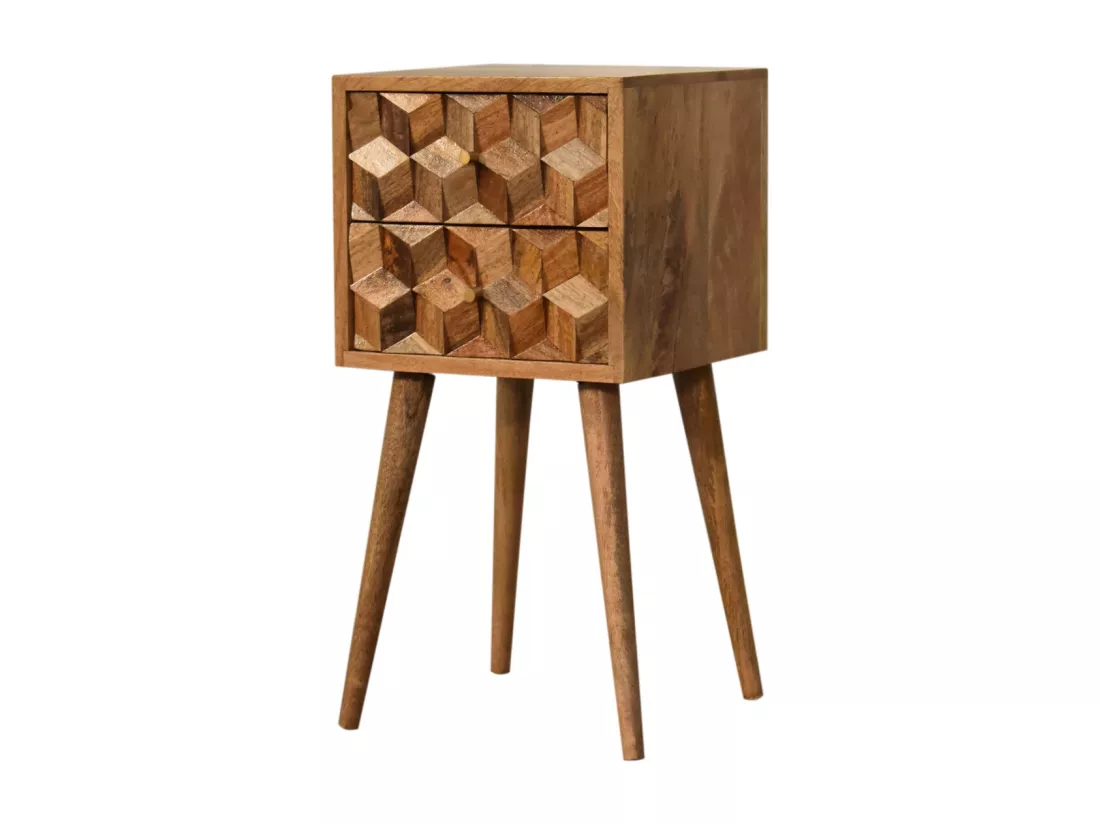 Table de chevet Mini Cube Carved 2 Tiroirs