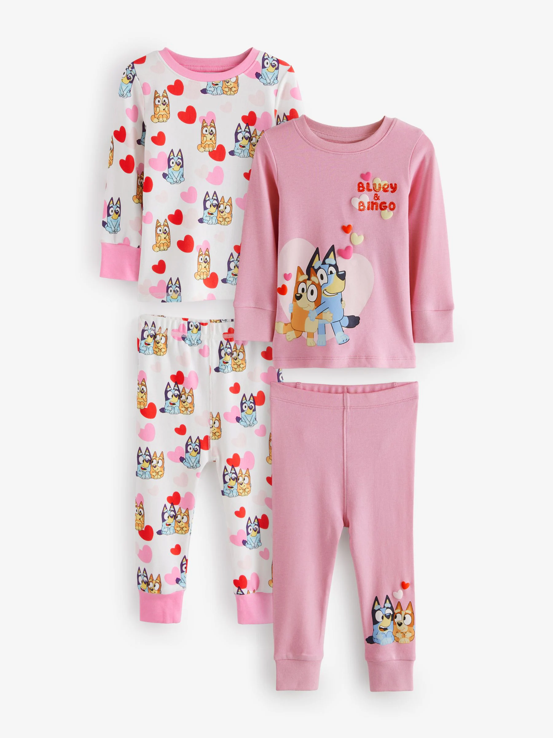Roze - Bluey Knusse pyjama's met lange mouwen van 100% katoen, 2 verpakking (12mnd-8jr)