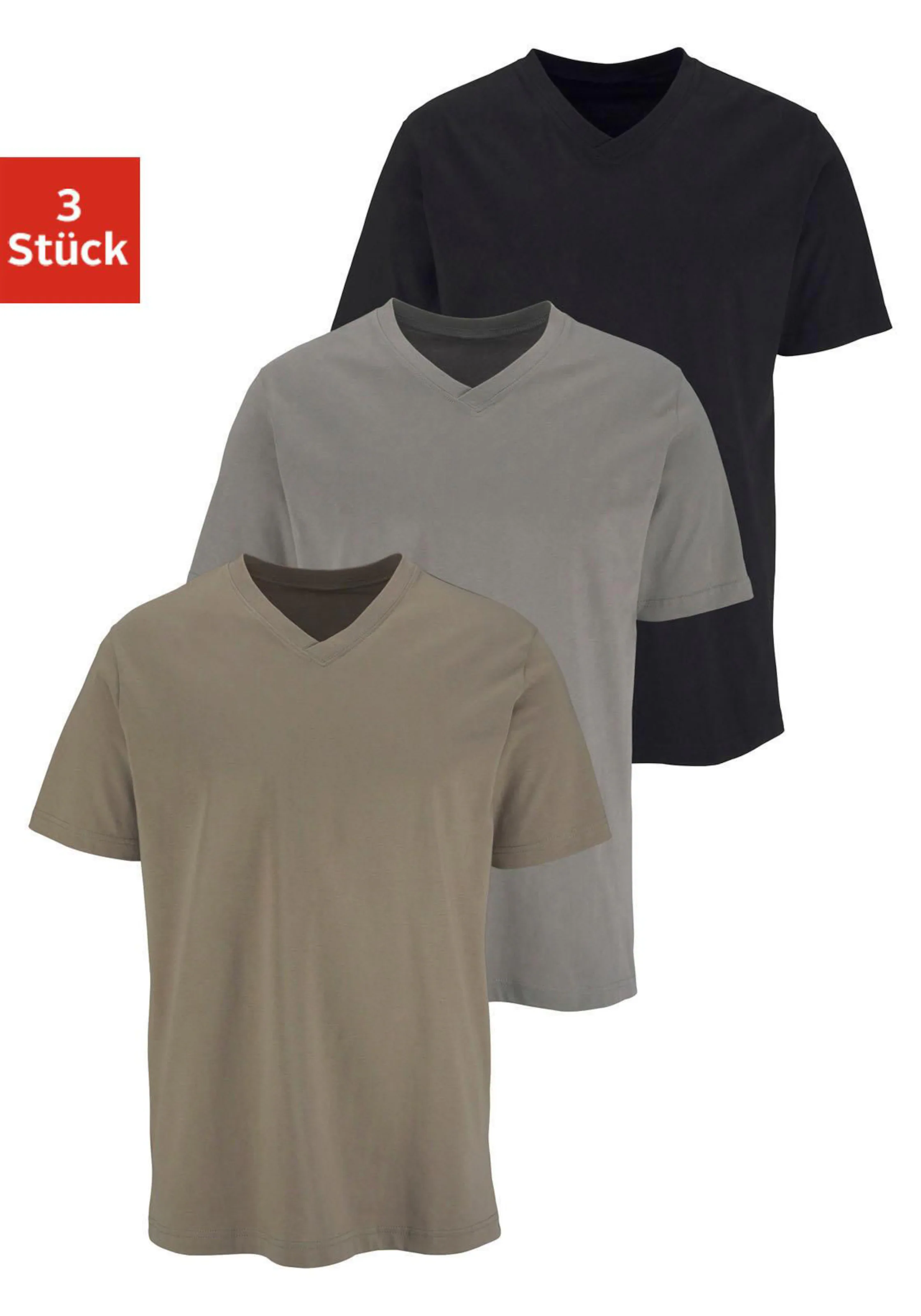 H.I.S T-Shirt in olivgrün, schwarz, dunkelgrau