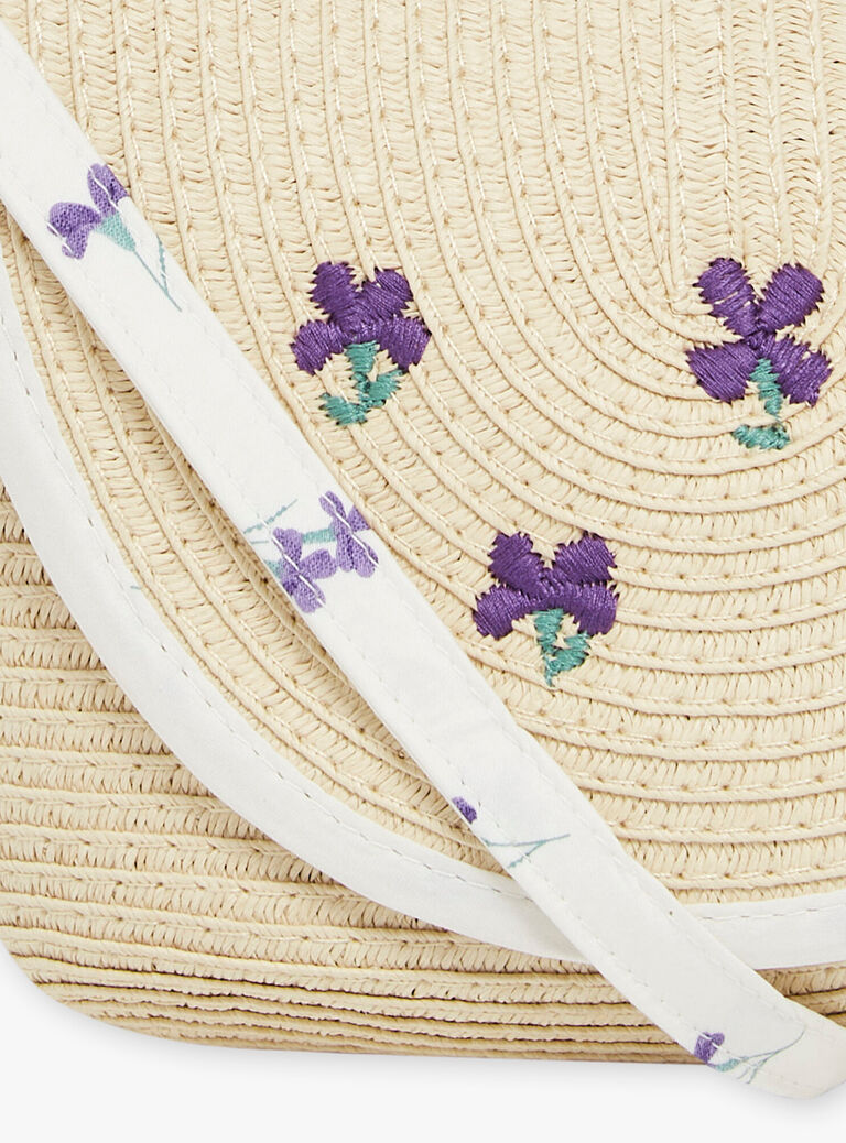 Sac besace en paille à fleurs