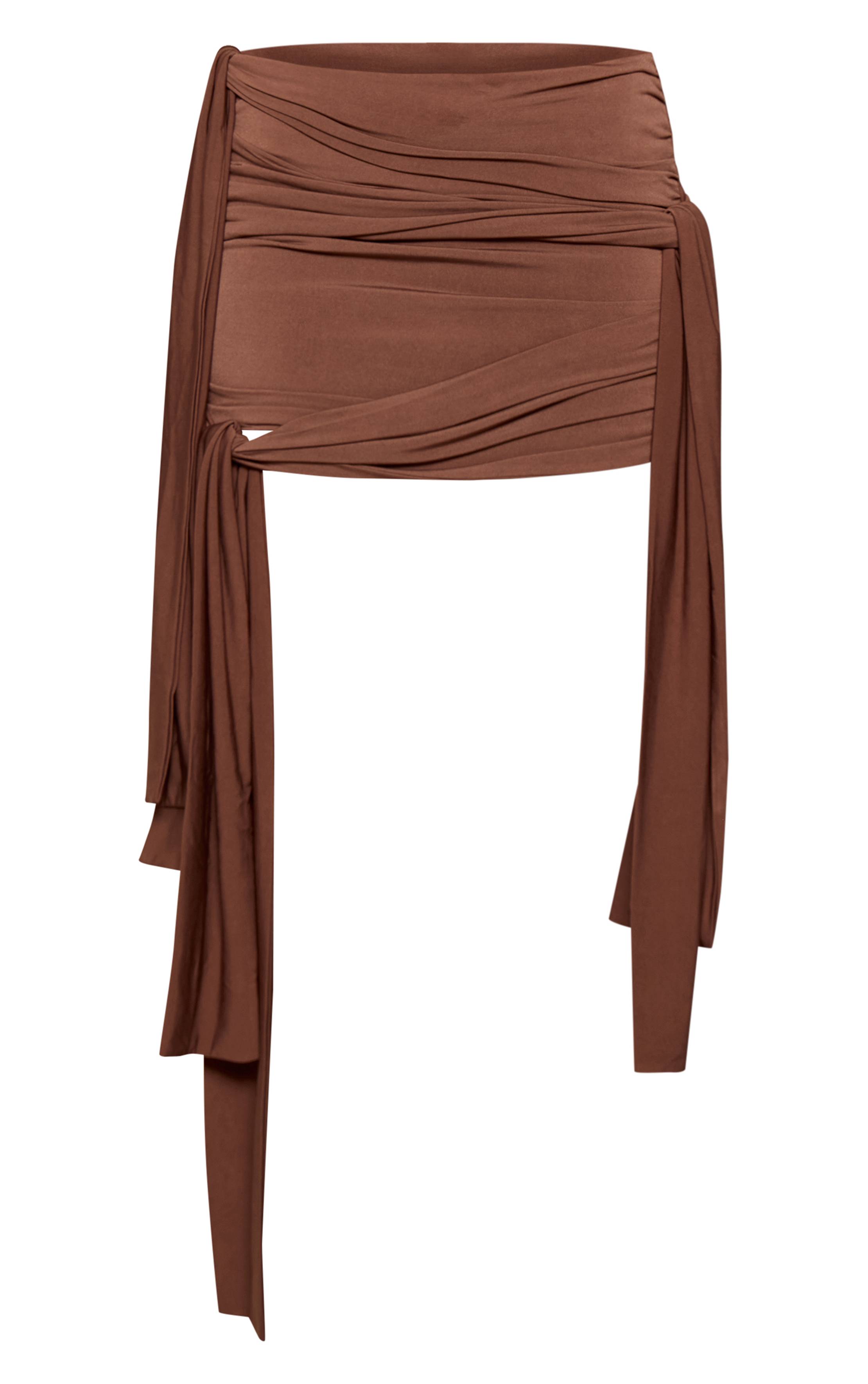 Marron Foncé Ensemble Jupe Mini En Jersey Slinky Avec Détail Nœud