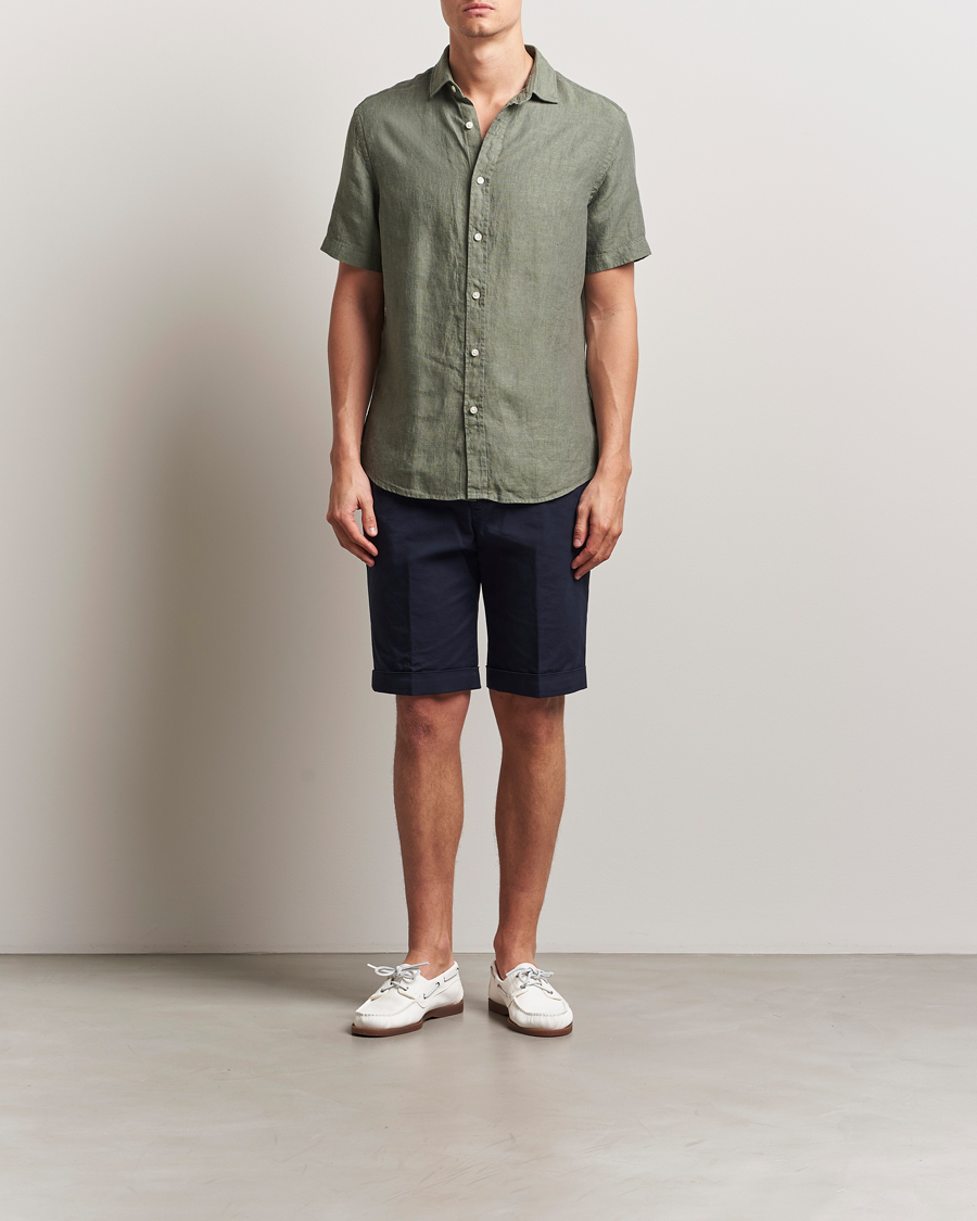 Charles Tyrwhitt Pure Linen Short Sleeve Slim Fit Shirt Olive